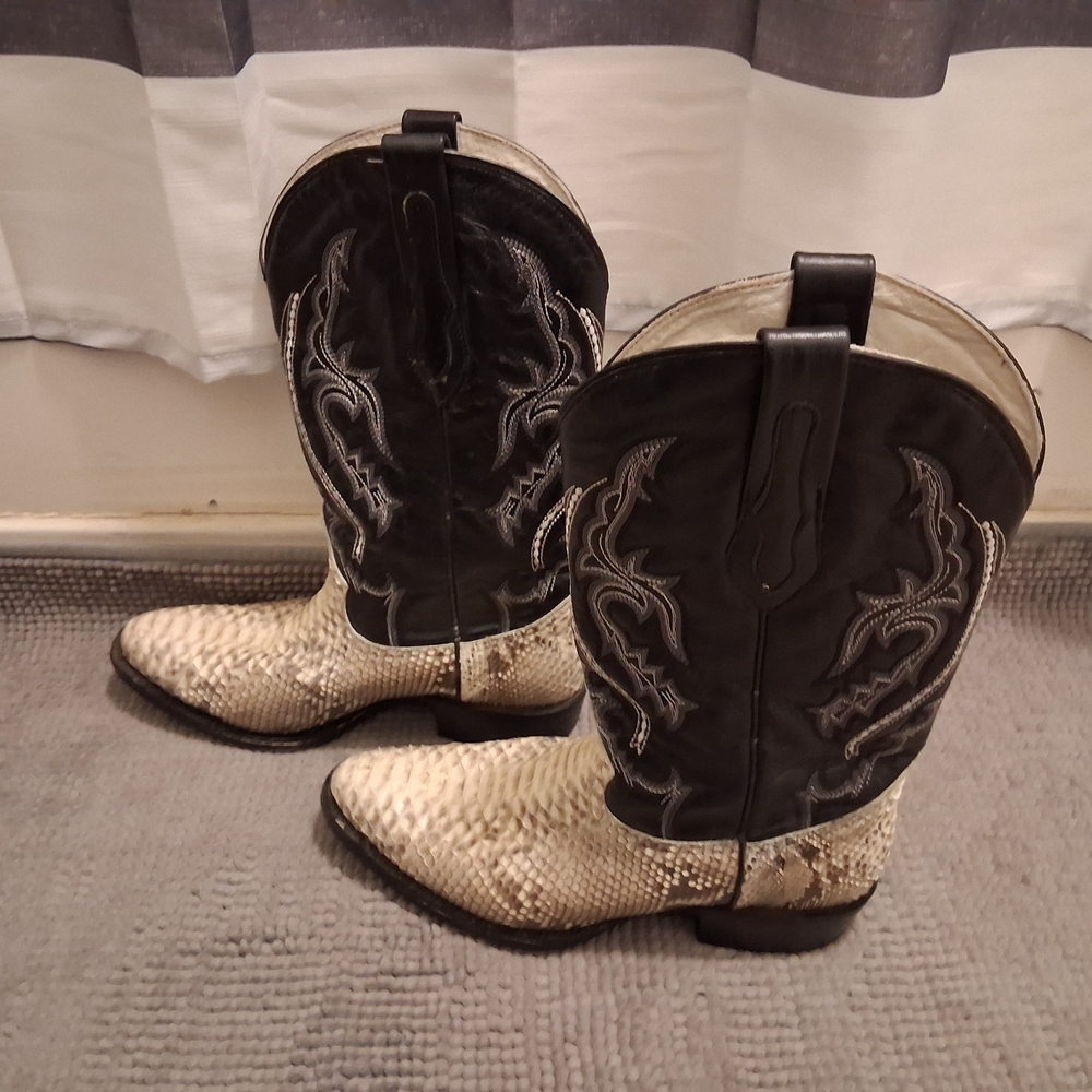 Men's Western Cowboy Boots - Black and Cream Sz 9EE Pre-owned